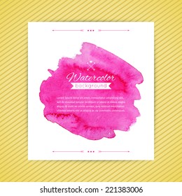Watercolor vector background. Abstract design. Pink painted backdrop.