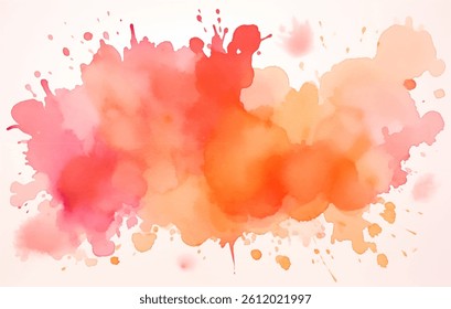 Watercolor vector background of blend of soft pink and orange hues, creating an abstract effect with splashes and stains. Colorful and artistic backdrop suitable for various design projects