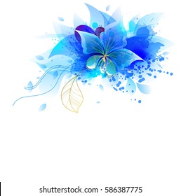 Watercolor vector background with blue flowers. Abstract floral elements 