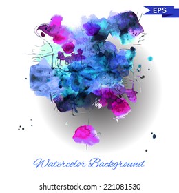 Watercolor Vector Background in Blue and Pink.