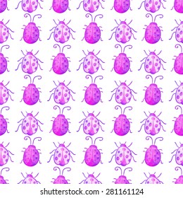 Watercolor vector background. Bugs. Ladybugs. Seamless vector pattern.