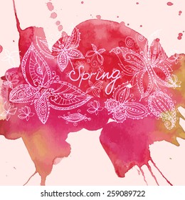 Watercolor vector background of butterflies
