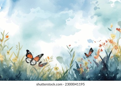 Watercolor Vector Background With butterfly | Hand-Painted Wall Mate Vector Background