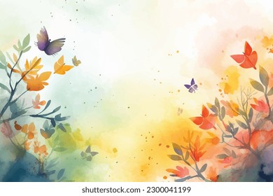 Watercolor Vector Background With butterfly | Hand-Painted Wall Mate Vector Background