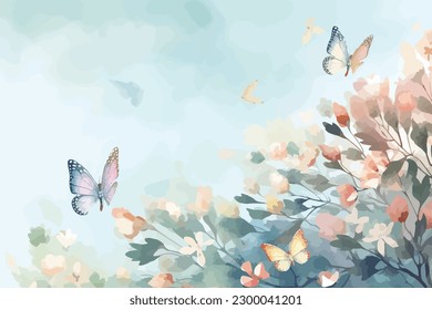 Watercolor Vector Background With butterfly | Hand-Painted Wall Mate Vector Background