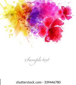 Watercolor vector background with colorful flowers. Abstract floral elements .