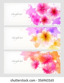Watercolor vector background with colorful flowers. Abstract floral elements .
