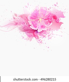 Watercolor vector background with colorful flowers. Abstract floral elements .