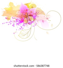Watercolor vector background with colorful flowers. Abstract floral elements 
