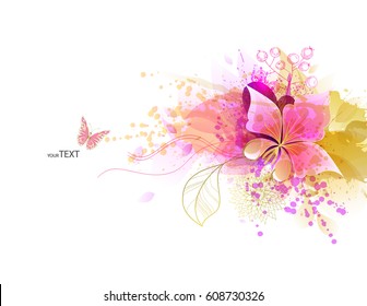Watercolor vector background with flowers. Abstract floral elements