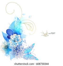 Watercolor vector background with flowers. Abstract floral elements