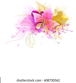 Watercolor vector background with flowers. Abstract floral elements