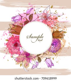 Watercolor vector background with flowers. Abstract floral elements.Elegance flowers 