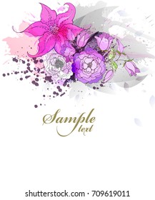 Watercolor vector background with flowers. Abstract floral elements.Elegance flowers 