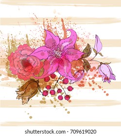 Watercolor vector background with flowers. Abstract floral elements.Elegance flowers 