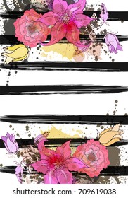 Watercolor vector background with flowers. Abstract floral elements.Elegance flowers 