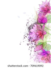 Watercolor vector background with flowers. Abstract floral elements.Elegance flowers 