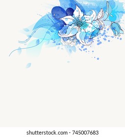 Watercolor vector background with flowers. Abstract floral elements.Elegance flowers