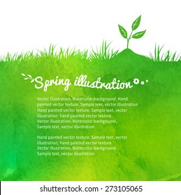 Watercolor vector background with growing sprout.