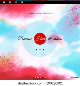 Watercolor vector background. Hand drawing with colored spots and blotches. Place for your text. Icons photo, gallery, favorites and mail. Suitable for use in a corporate or web design.