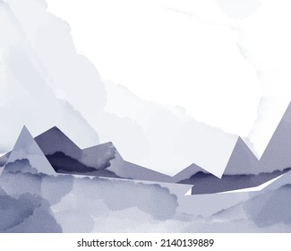 Watercolor vector background, illustration. Texture of watercolor and paper. Painting mountains and sky in watercolor. Images for print, postcards, banners