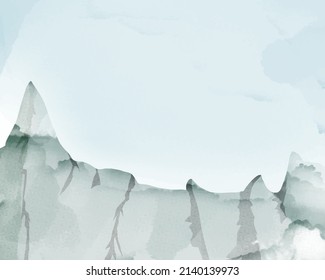 Watercolor vector background, illustration. Texture of watercolor and paper. Painting mountains and sky in watercolor. Images for print, postcards, banners