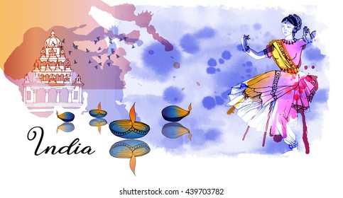 Watercolor vector background of India