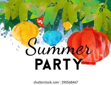 watercolor vector background with lampions