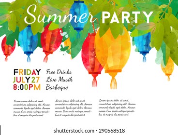 watercolor vector background with lampions