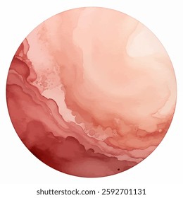 Watercolor vector background of large red circle with soft blended hues. Design of fluid brush strokes and subtle paint splashes, creating an abstract texture suitable for various creative projects