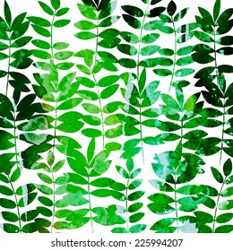 watercolor vector background with leaves and twigs