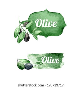 Watercolor  vector background with olives. Can be used for wallpaper, background, banners, invitation, pack, web page.