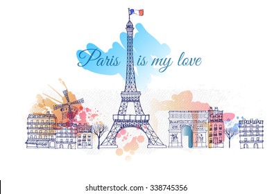 watercolor Vector background of paris city