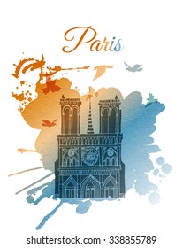 watercolor vector background of paris. notre dame