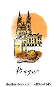 Watercolor vector background of Prague