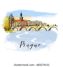 Watercolor vector background of Prague