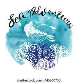 watercolor vector background of sea life