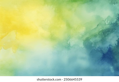 Watercolor vector background of serene atmosphere with hints of yellow and blue, peaceful natural gradient with calming effect. Watercolor abstract wallpaper with a serene and artistic atmosphere