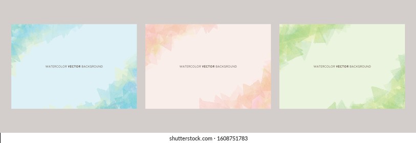 watercolor vector background set : blue pink green