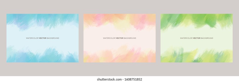 watercolor vector background set : blue pink green