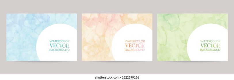 watercolor vector background set : blue orange green