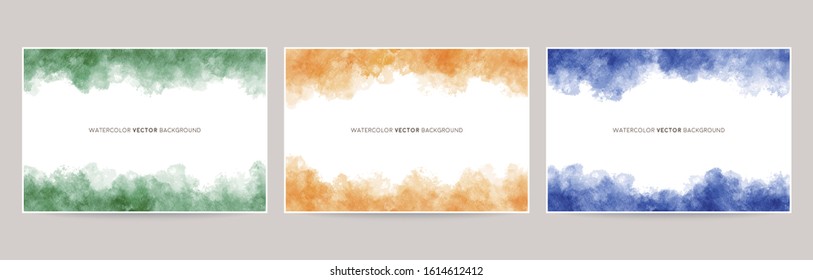 watercolor vector background set : green orange navy