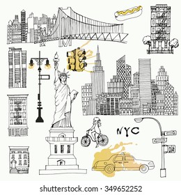 Watercolor vector background set of New York