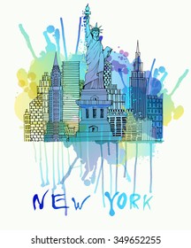 Watercolor vector background set of New York