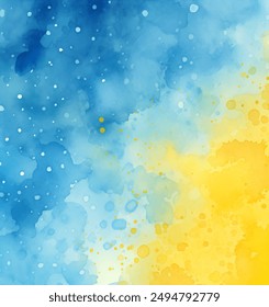 The watercolor vector background showcases vivid blue and yellow shades, creating a galaxy inspired design blending scenic landscapes and touches of electric blue.