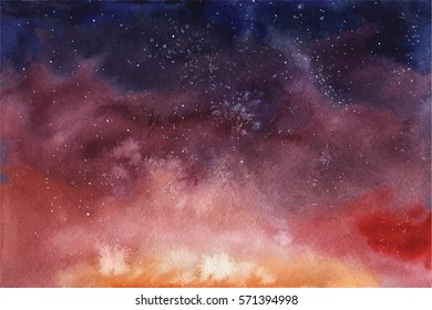 Watercolor vector background Space, stars, constellation, nebula