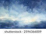 Watercolor vector background of a stunning starry night sky filled with shimmering stars. Gradient shifts from deep blue to lighter tones, a tranquil ambiance perfect for various creative works