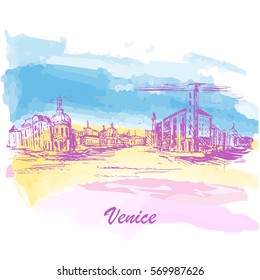 Watercolor vector background of Venice.Italy.