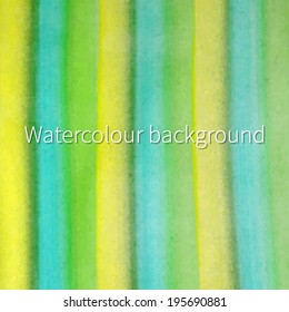 Watercolor vector background. Vertical stripes. Three colors: green, yellow and blue. 