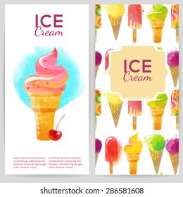 Watercolor vector backgrounds for Ice cream flyer design